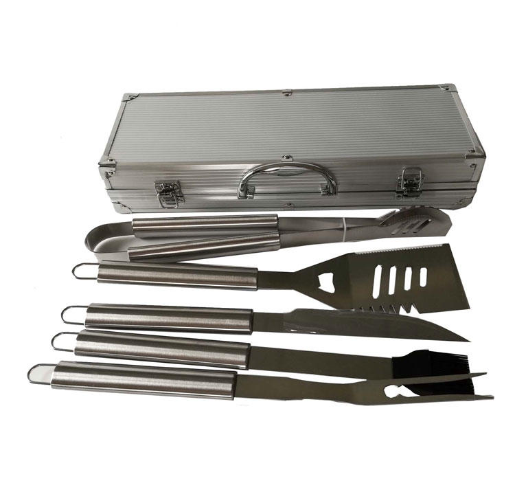 5pcs Stainless Steel BBQ Tools Set with Aluminum Case-1