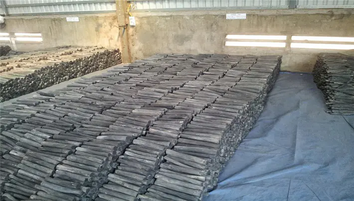 Packing of binchotan charcoal