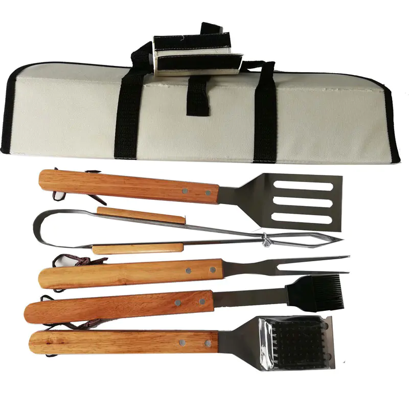 Low Price 5pcs BBQ Stainless Steel Tools Set with Oxford Bag