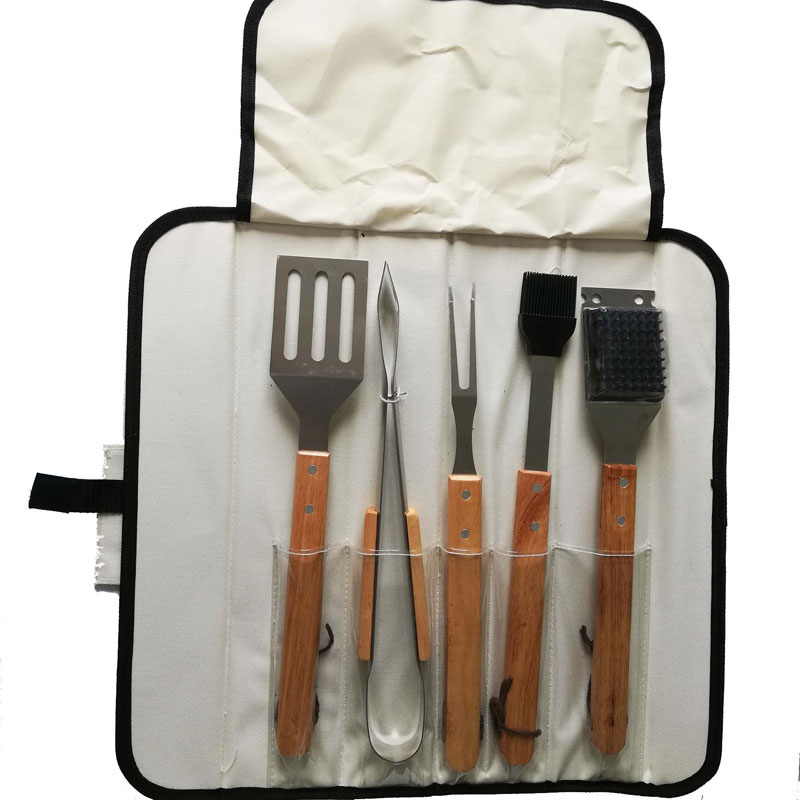 Longzhao BBQ Low Price 5pcs BBQ Stainless Steel Tools Set with Oxford Bag Barbecue Accessories image12