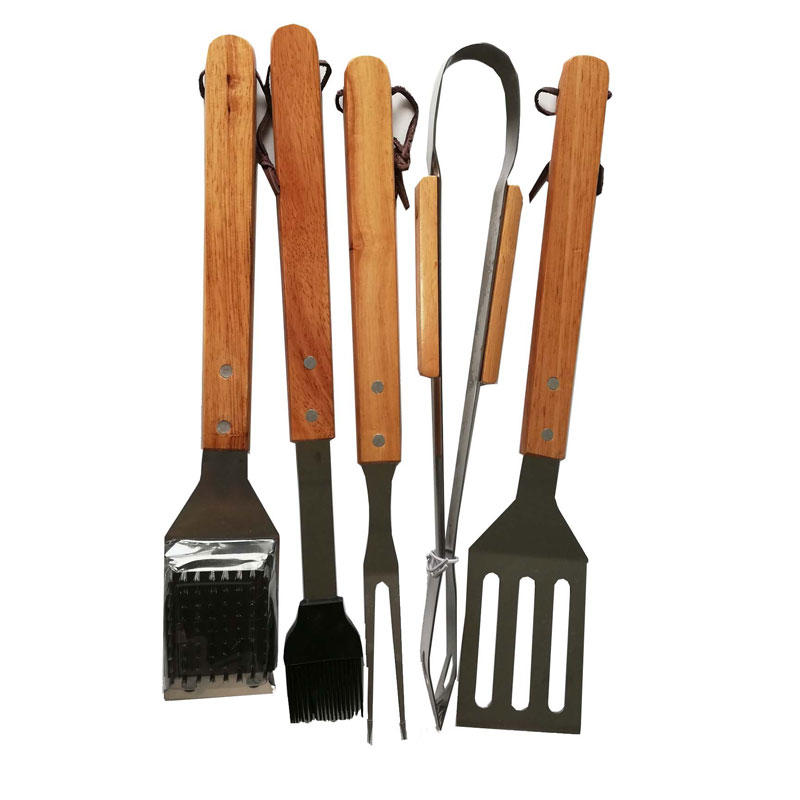 Low Price 5pcs BBQ Stainless Steel Tools Set with Oxford Bag