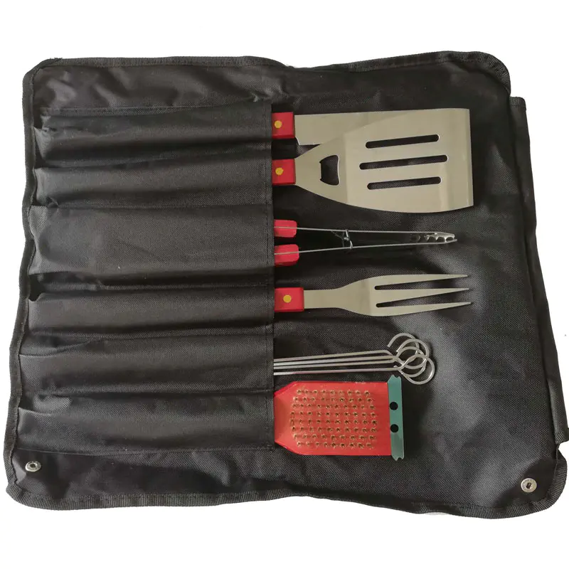 Apron 9pcs BBQ Tools Set with Wooden Handle for BBQ Gatherings