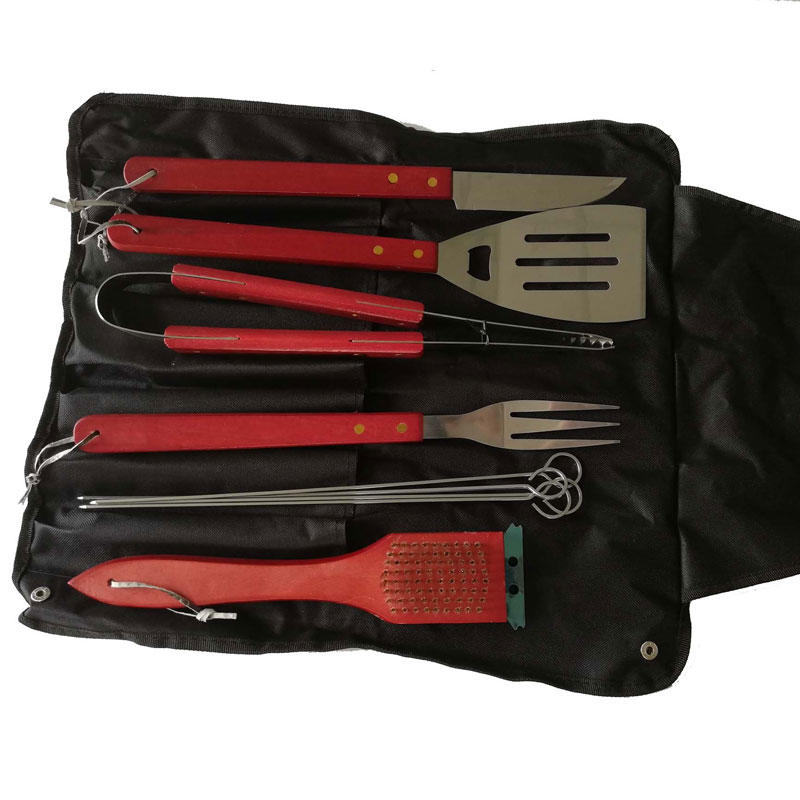 Apron 9pcs BBQ Tools Set with Wooden Handle for BBQ Gatherings