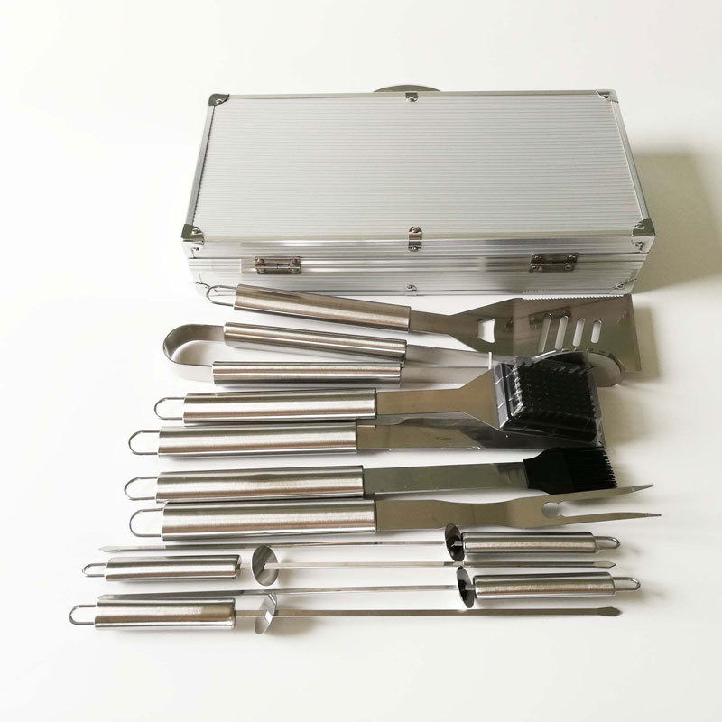 Longzhao BBQ 10pcs BBQ Tools Set Stainless Steel Tools with Aluminum Box for Camping Barbecue Accessories image6