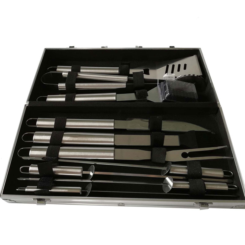 Longzhao BBQ 10pcs BBQ Tools Set Stainless Steel Tools with Aluminum Box for Camping Barbecue Accessories image6