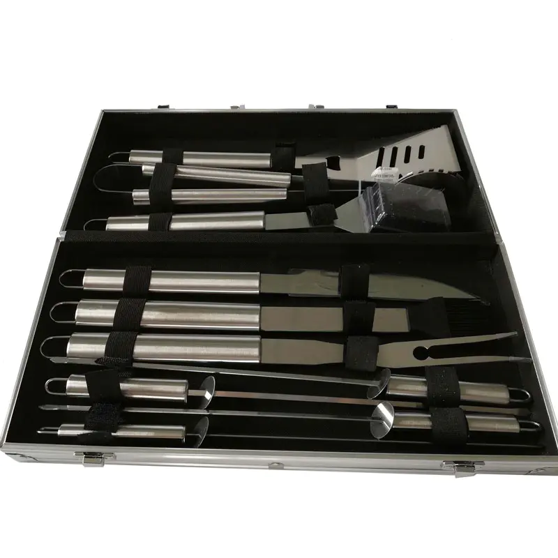 10pcs BBQ Tools Set Stainless Steel Tools with Aluminum Box for Camping