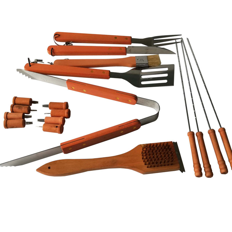 Longzhao BBQ Outdoor Camping Heat Resistance Wooden Handle BBQ Tools Set with Plastic Case Barbecue Accessories image5