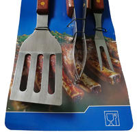 3PCS Wooden Handle BBQ Tools Set with Cardboard-3% Off For Bulk Order