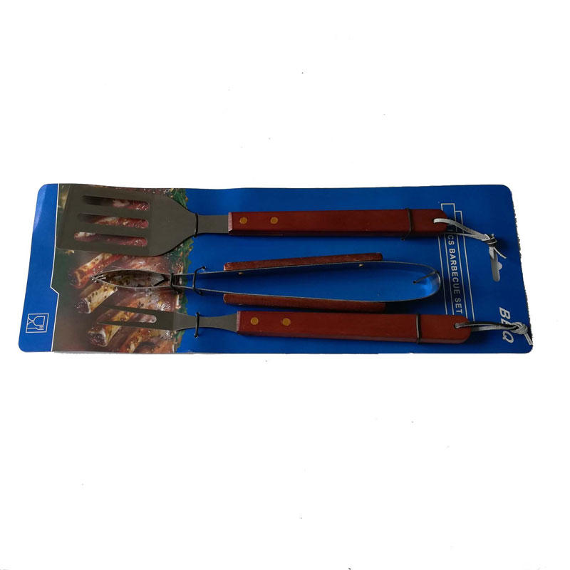 3PCS Wooden Handle BBQ Tools Set with Cardboard-3% Off For Bulk Order