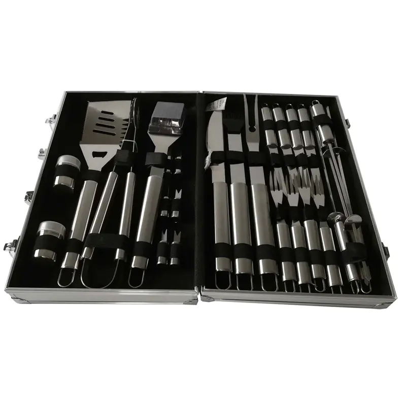 Easily cleaned Stainless Steel 26pcs BBQ Tools Set with Aluminum Case