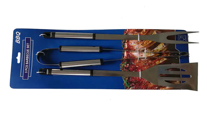 3pcs Stainless Steel BBQ Tools Set with Cardboard