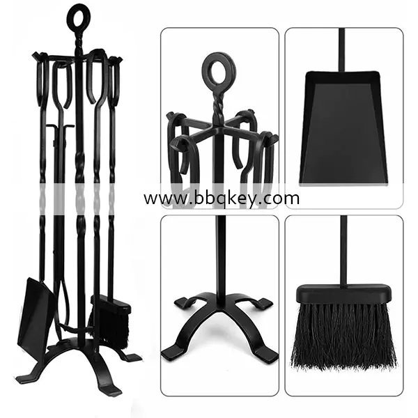 Wrought Iron Antique Brass Fire Place Tools Set 4 pcs Fireplace Tools