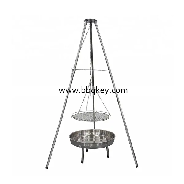 Outdoor hanging charcoal grill barbecue tripod fire pit