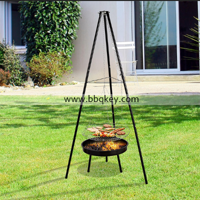 Outdoor hanging charcoal grill barbecue tripod fire pit