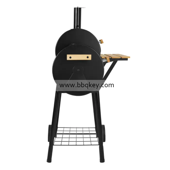 No Smoke Charcoal Grill Smoker Trolley With Thermometer Side Table Tray