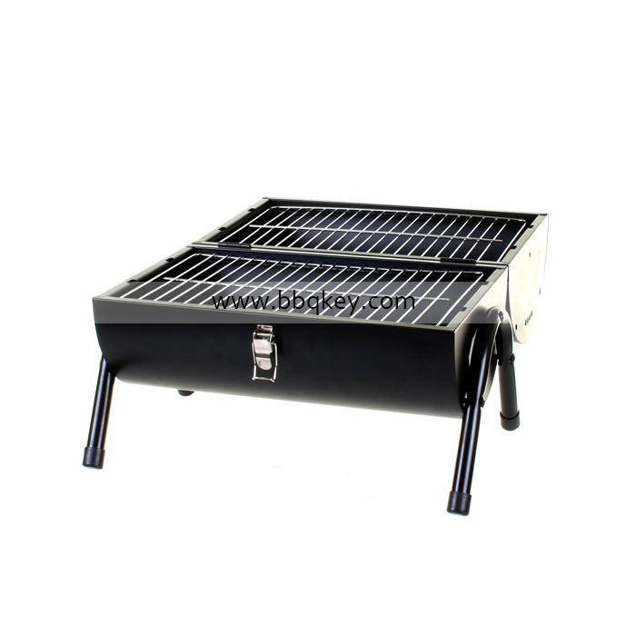 Outdoor Portable Black-coated Barrel Table Top BBQ Cooking Grill With Lid/Stopper Thermometer