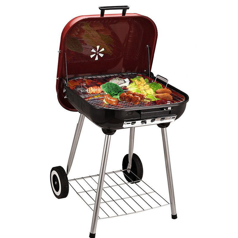 Longzhao BBQ 18 Trolley Garden Charcoal BBQ Cooking Grill in Red Charcoal BBQ Grill image8