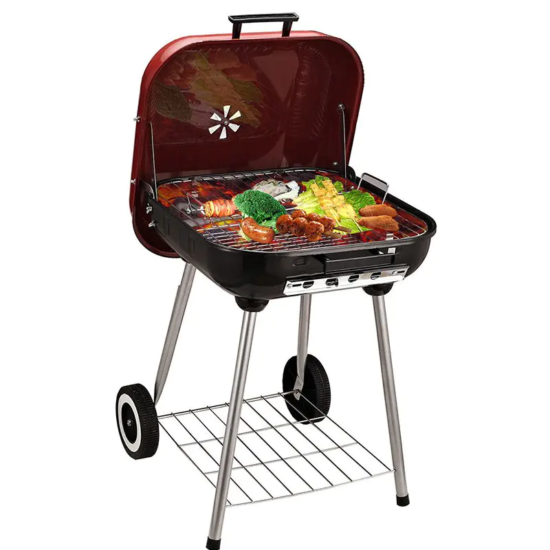 18 Trolley Garden Charcoal BBQ Cooking Grill in Red
