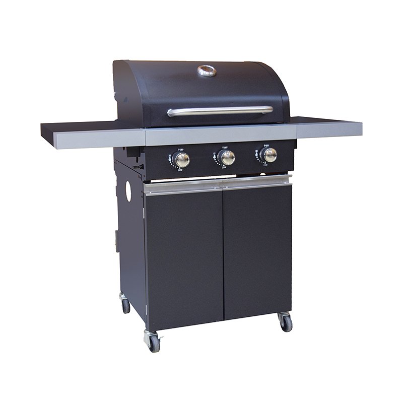 Black Trolley Cart 3 Burners Patio Gas BBQ Grills