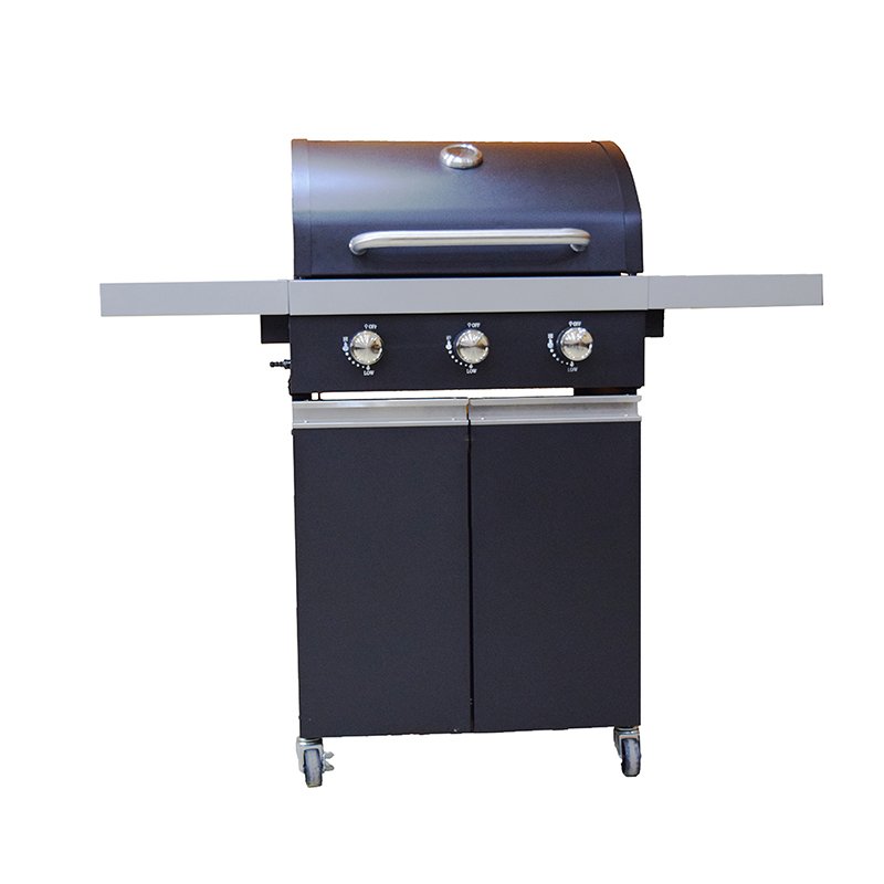 Black Trolley Cart 3 Burners Patio Gas BBQ Grills