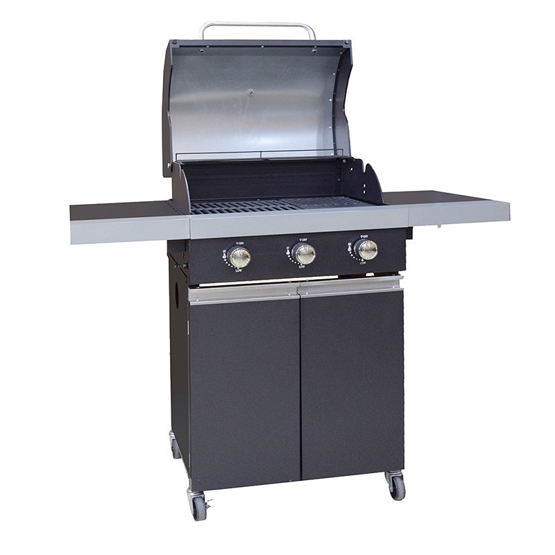 Black Trolley Cart 3 Burners Patio Gas BBQ Grills