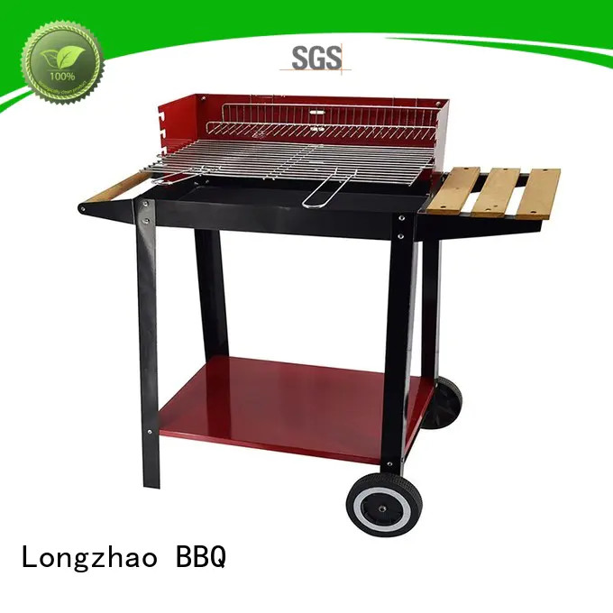 Red Rectangular Charcoal Patio BBQ Grill With Side Table